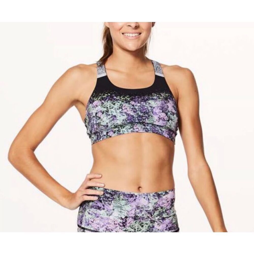 Lululemon Energy Strappy Sports Bra Sport Nulux Green Purple Band Size 8